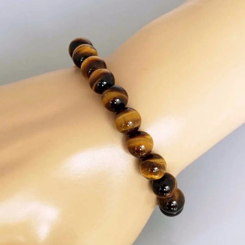 Tiger Eye Bracelet for Men Women Handmade Natural Stone Tiger Eye Beads Bracelet - Picture 2 of 3